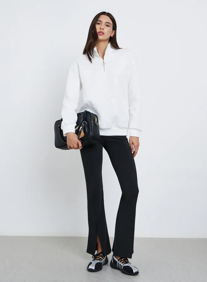 Take Two Take Two White Star Textured Half Zip Sweatshirt
