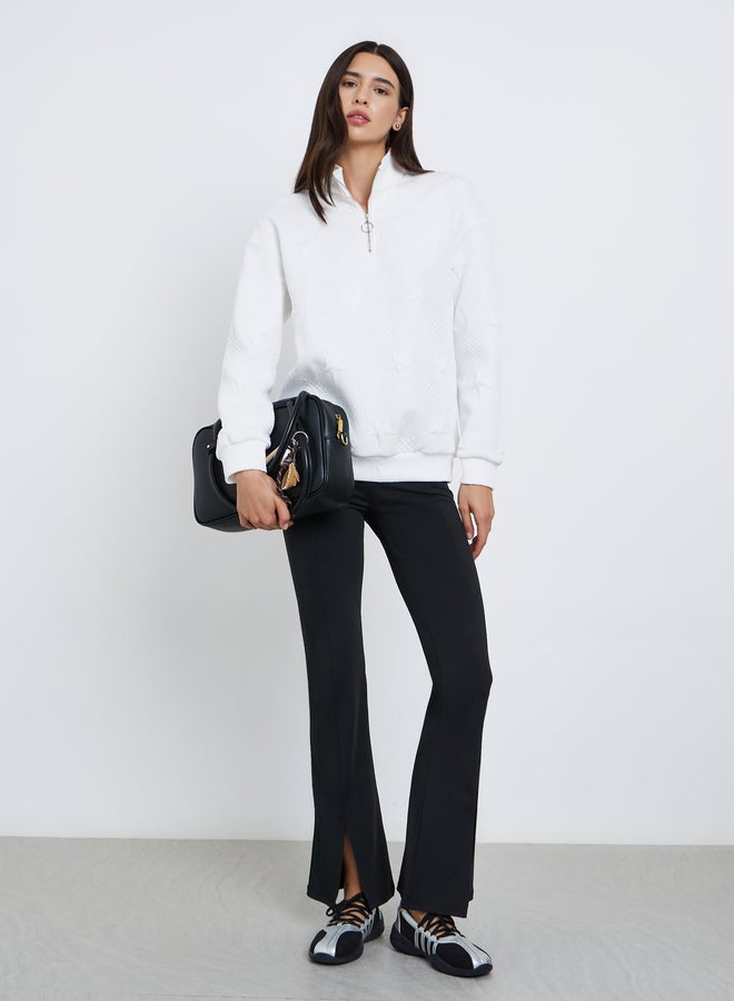 Take Two White Star Textured Half Zip Sweatshirt - Image 2