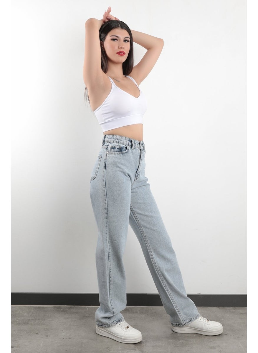 Giysa John Borners JB Paris Straight Leg High Waist Boyfriend Jeans 100% Cotton Ice Blue Women's Jeans - 591-2139  - Image 2