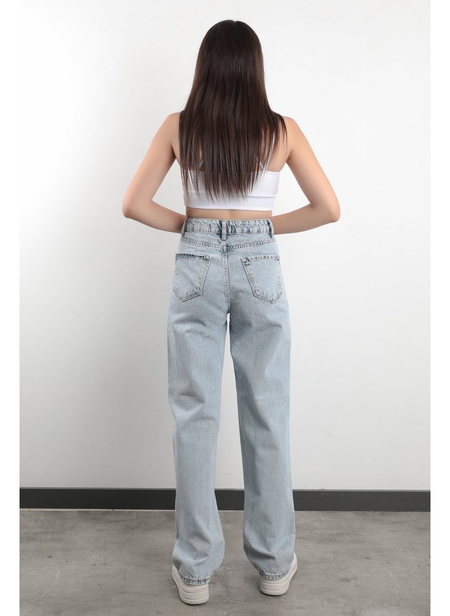 Giysa John Borners JB Paris Straight Leg High Waist Boyfriend Jeans 100% Cotton Ice Blue Women's Jeans - 591-2139  - Image 3
