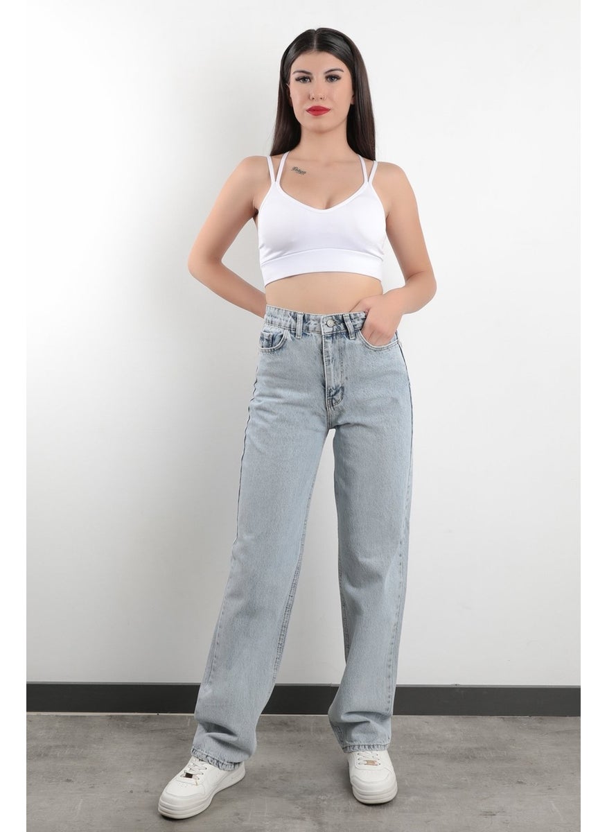 Giysa John Borners JB Paris Straight Leg High Waist Boyfriend Jeans 100% Cotton Ice Blue Women's Jeans - 591-2139  - Image 1