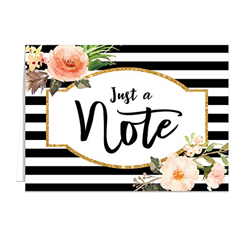 Canopy Street Black Stripe Floral And Faux Glitter Note Cards 24 Just A Note CardsAll Occasion Greeting Cards 3 12 x 4 78 Floral Cards - Image 2