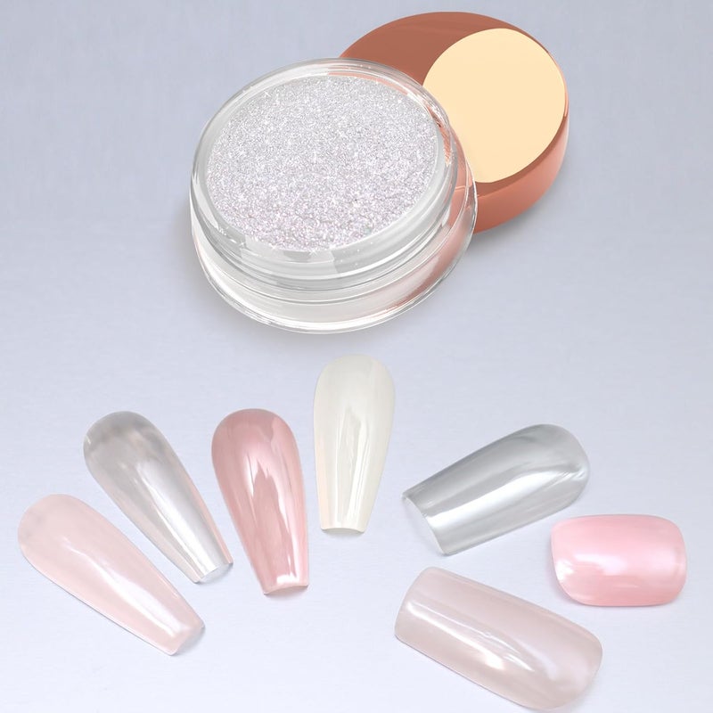 Allstarry Glaze White Chrome Nail Powder Metallic Sheer Donut Effect Aurora Magic Nail Glitter Powder Transparent Glossy Nail Powder Ice Aurora Dust Nail Powder for Nail Art Decoration Resin Craft