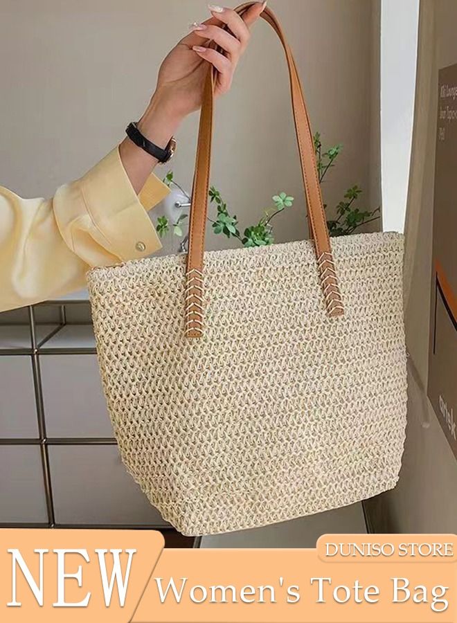 DUNISO Women's Shoulder Tote Bag Straw Design Handbag For Women Large Capacity Bucket Bag Fashionable Travel Messenger Shoulder Bag for Ladies Girls College Students - Image 1