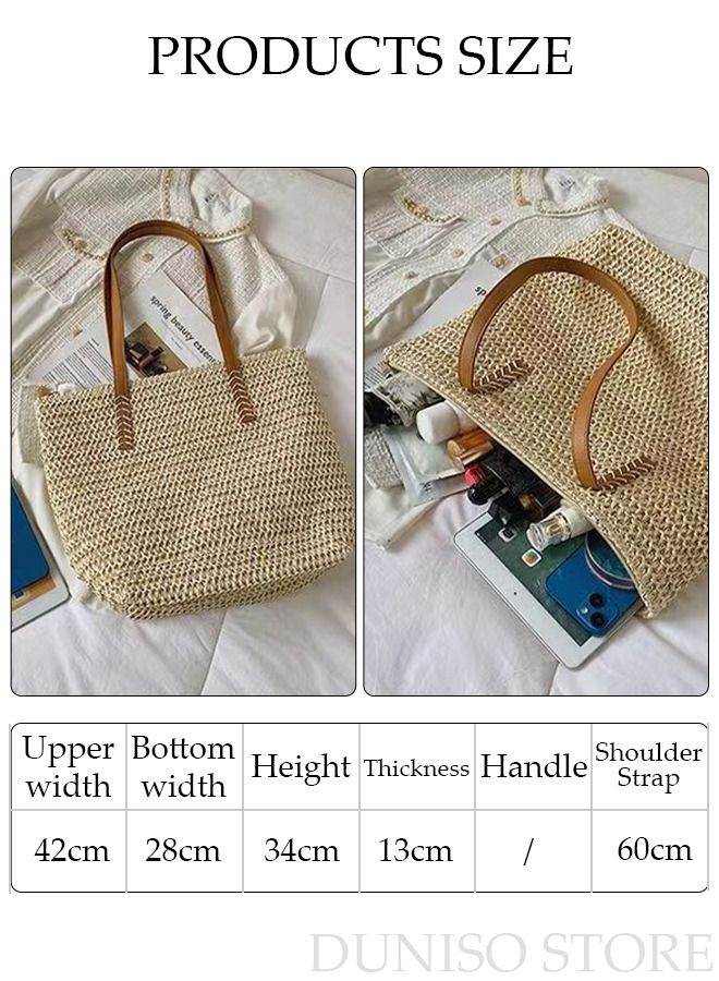 DUNISO Women's Shoulder Tote Bag Straw Design Handbag For Women Large Capacity Bucket Bag Fashionable Travel Messenger Shoulder Bag for Ladies Girls College Students - Image 4