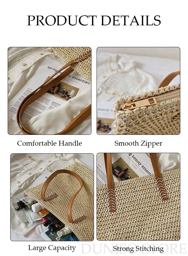 DUNISO Women's Shoulder Tote Bag Straw Design Handbag For Women Large Capacity Bucket Bag Fashionable Travel Messenger Shoulder Bag for Ladies Girls College Students - Image 3