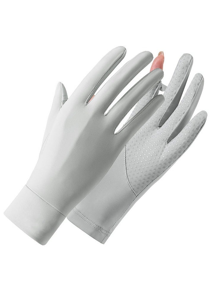 Women's Sun Protection Gloves Summer UV Protection Thin Short Silk Driving Gloves-Grey - Image 1