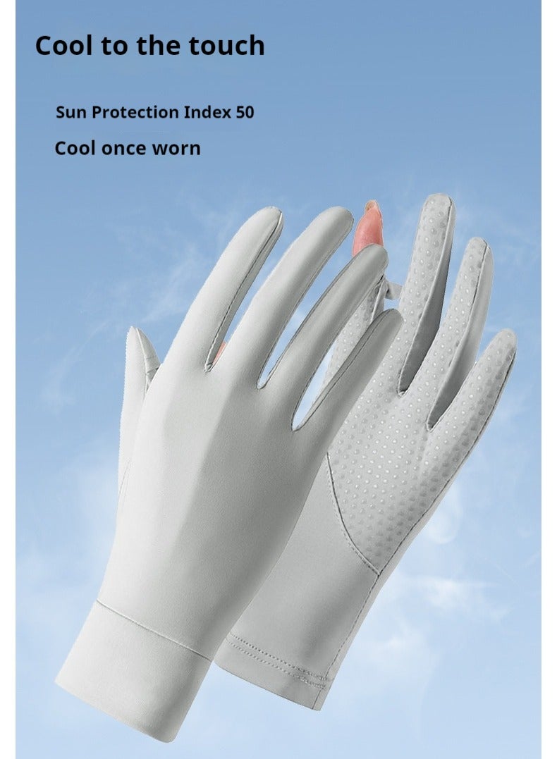 Women's Sun Protection Gloves Summer UV Protection Thin Short Silk Driving Gloves-Grey - Image 2