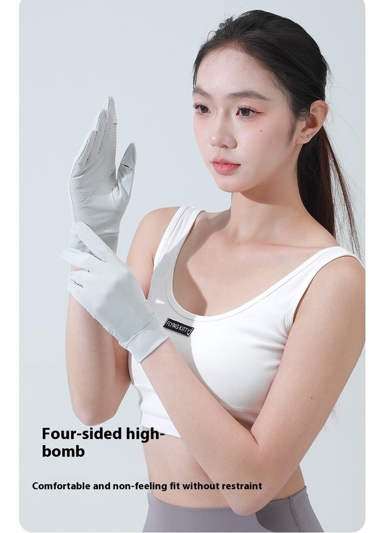 Women's Sun Protection Gloves Summer UV Protection Thin Short Silk Driving Gloves-Grey - Image 3