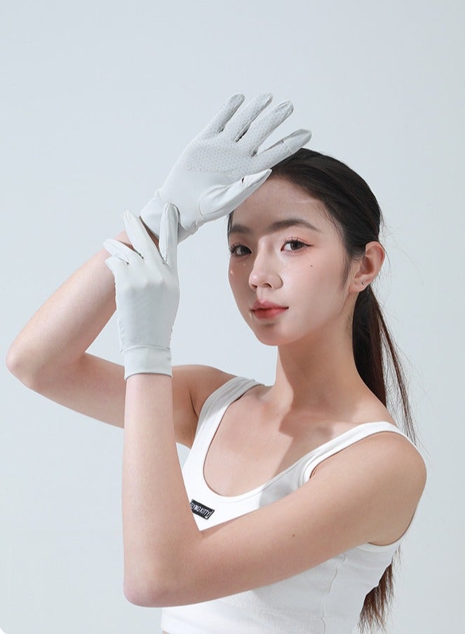 Women's Sun Protection Gloves Summer UV Protection Thin Short Silk Driving Gloves-Grey - Image 5
