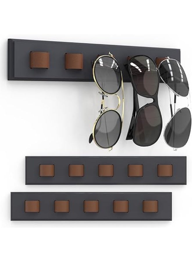 3 Pack Sunglass Organizer, Wall Mounted Sunglasses Organizer, Wooden Glasses Holder Sunglass Holder, Sunglasses Rack for Hanging Your Multiple Eyeglasses, for Wall, Home Decor(Dark Grey) - Image 1