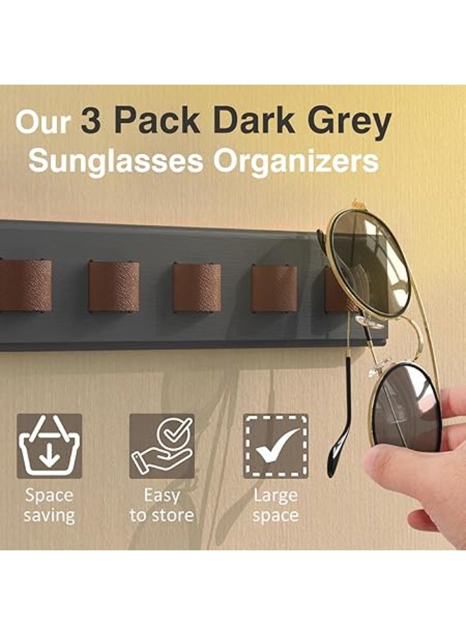 3 Pack Sunglass Organizer, Wall Mounted Sunglasses Organizer, Wooden Glasses Holder Sunglass Holder, Sunglasses Rack for Hanging Your Multiple Eyeglasses, for Wall, Home Decor(Dark Grey) - Image 4