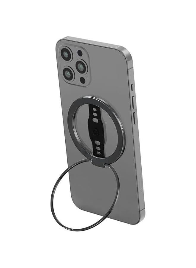 HOOKOR MagOne Phone Grip Stand with Silicone Finger Strap, Removable Magnetic Ring Holder Kickstand Loop, Accessories for iPhone 15, 14, 13 Pro/Max/Plus (Black) - Image 1