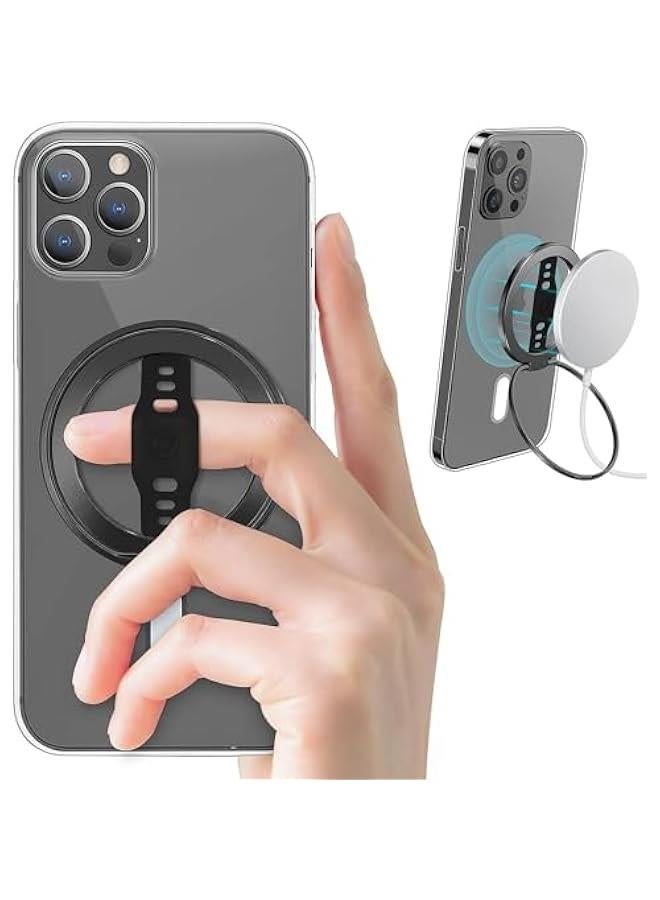 HOOKOR MagOne Phone Grip Stand with Silicone Finger Strap, Removable Magnetic Ring Holder Kickstand Loop, Accessories for iPhone 15, 14, 13 Pro/Max/Plus (Black) - Image 2