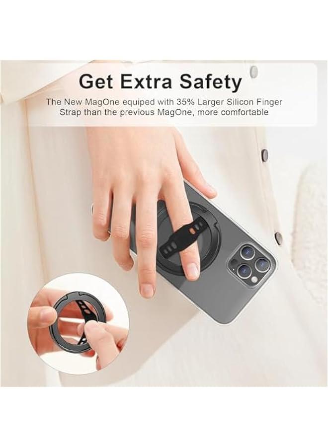 HOOKOR MagOne Phone Grip Stand with Silicone Finger Strap, Removable Magnetic Ring Holder Kickstand Loop, Accessories for iPhone 15, 14, 13 Pro/Max/Plus (Black) - Image 3