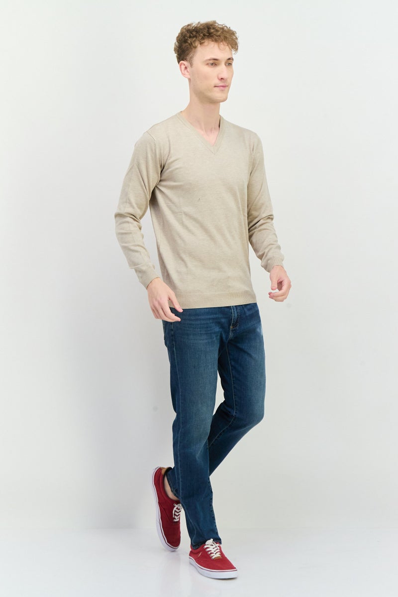 Sorbino Men V- Neck Textured Long Sleeves Sweatshirt, Beige - Image 4