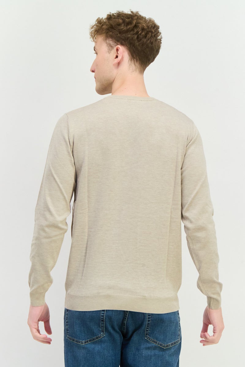 Sorbino Men V- Neck Textured Long Sleeves Sweatshirt, Beige - Image 3