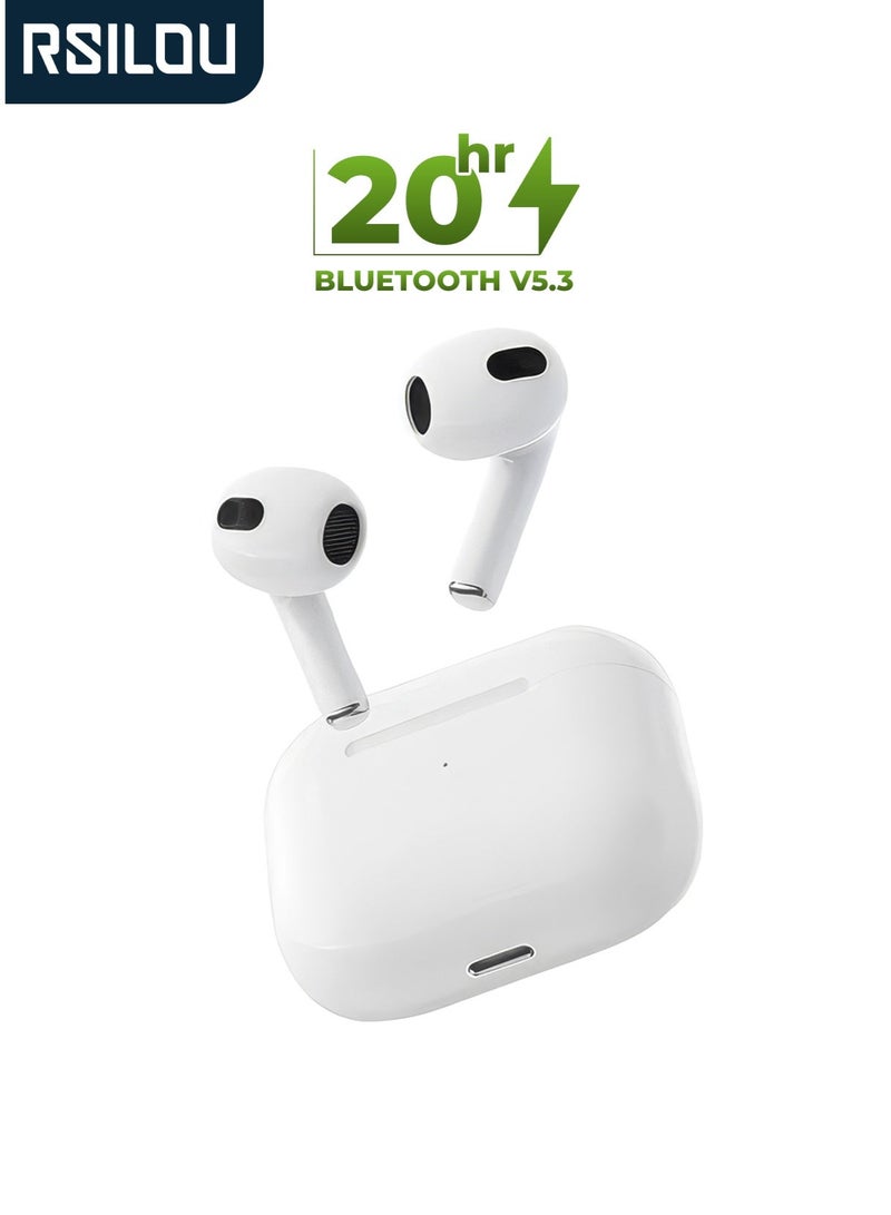 RSILOU- R3023 True Wireless Stereo Earphones | 5.5 Hours Playback | 13mm Dynamic Driver | Bluetooth 5.3 | Deep Bass & Clear Sound | Compact Charging Case (White) - Image 1