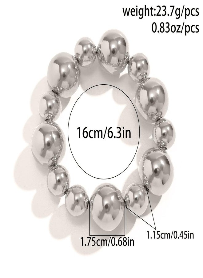 FUTIMELY Chunky Bead Bracelets,Delicate Punk Plated Gold Exaggerated Metal Stretch Bangles,Charming Valentine's Day Jewelry Gift for Women (Silver) - Image 2