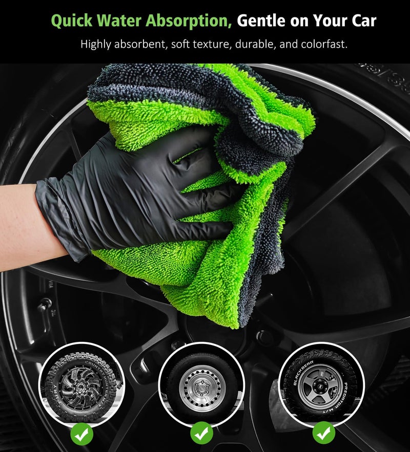 YeewayVeh Complete Drying Towel Set, 3-Pack Microfiber Towels (28"x36" & 16"x16" Drying & Waffle Weave), 1400 GSM Ultra Absorbent, Streak-Free Car Detailing Towels for Bulk Water, Final Polish & Glass - Image 4