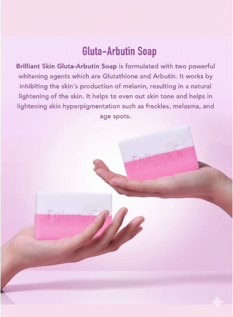 بريليانت سكين صابونة برليانت سكين إسينشيلز غلوتا أربوتين لتفتيح البشرة عبوة من قطعتين لتفتيح وترطيب البشرة برفق وزن 135 جرام - Image 2