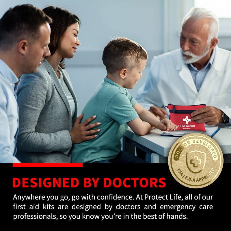 Protect Life طقم الإسعافات الأولية لحماية الحياة للمنزل/العمل، مؤهل للطوارئ HSA/FSA | طقم إسعافات أولية للسفر صغير | طقم إسعافات أولية للتخييم والمشي | طقم إسعافات أولية صغير للسيارة | طقم طبي للبقاء - 100 قطعة - Image 2