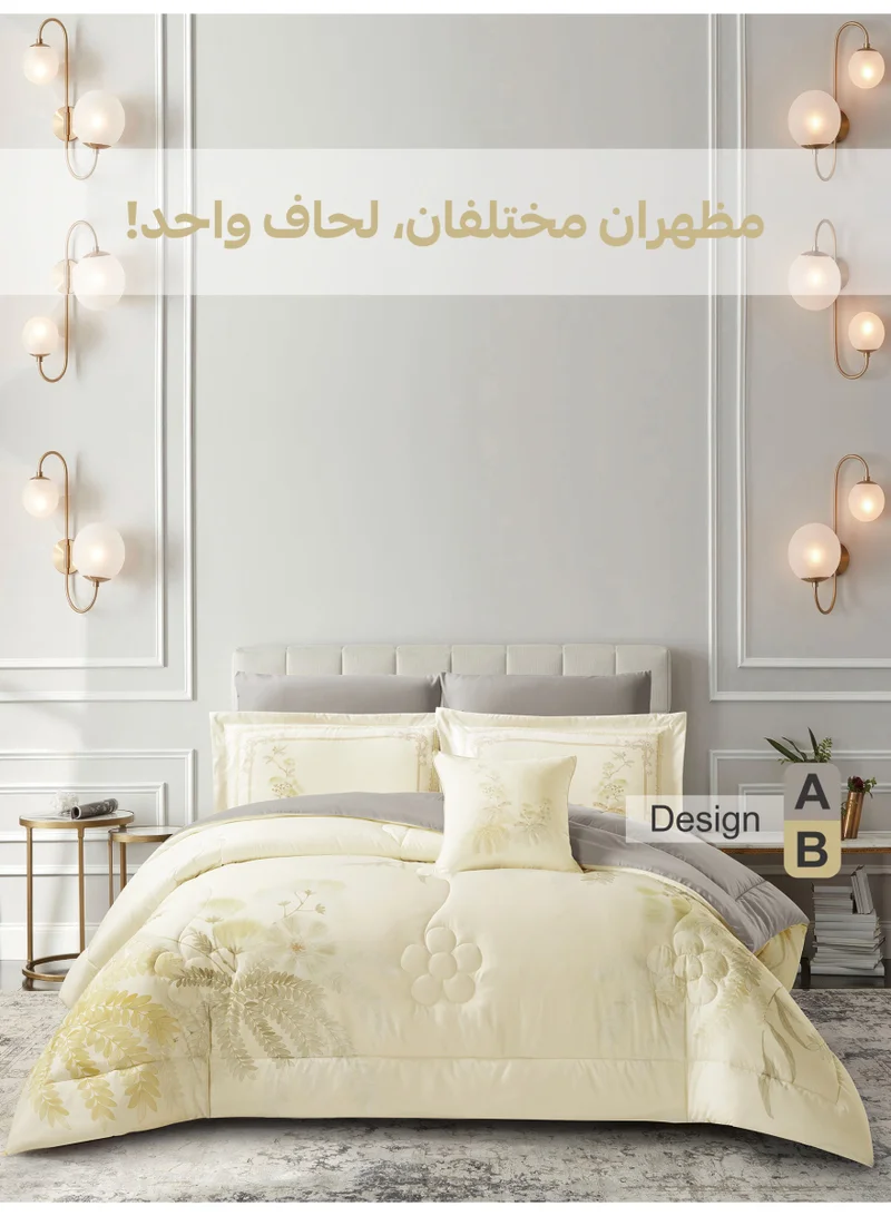 دوناتيلا طقم مفرش سرير كامل 6 قطع مقاس مزدوج 240×260 سم , مايكروفايبر ناعم , تطريز مشجر انيق يناسب سرير 200×200سم