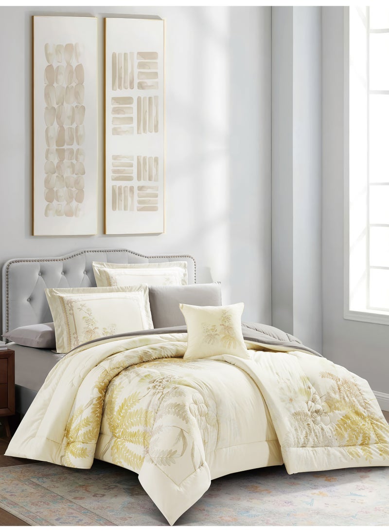 Donetella Bedding Comforter Set, King Size Fits 200x200 cm - 6-Pcs Digital Print Quilted Bed Set, Microfiber Fabric - 1 Comforter, 1 Fitted Sheet, 2 Pillow Shams, 2 Pillowcases . - Image 2