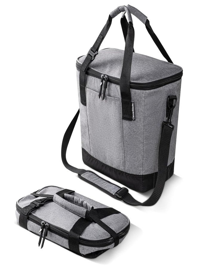 CleverMade Collapsible Cooler Bag 30 Can Beach & Travel Car Cooler, Folding Soft Cooler, Shoulder Strap, Bottle Opener, Great Car Coolers for Travel, Cleans Easy Leak Proof - Gray/Black Gray/Midnight - Image 1