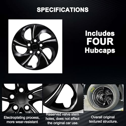 WEISIGAO 4-Pack Hubcaps Fit for 2006-2011 Honda Civic; Wheel Rim Covers Compatible with 2013-2015 Honda Civic 15'' Steel Wheel (Glossy Black) - Image 4