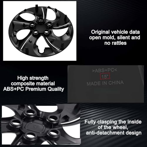WEISIGAO 4-Pack Hubcaps Fit for 2006-2011 Honda Civic; Wheel Rim Covers Compatible with 2013-2015 Honda Civic 15'' Steel Wheel (Glossy Black) - Image 5