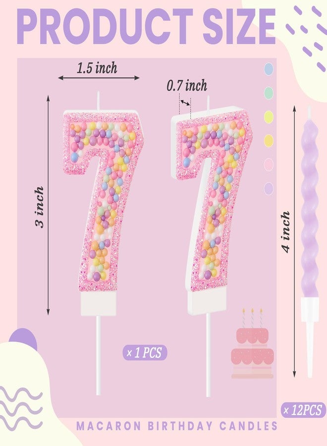 MTLEE Number 7 Birthday Candle with 12 Pcs Spiral Candles for Girls Macaron Pastel Rainbow Unicorn Pink Cake Topper for Sweet Theme Party Decoration - Image 2