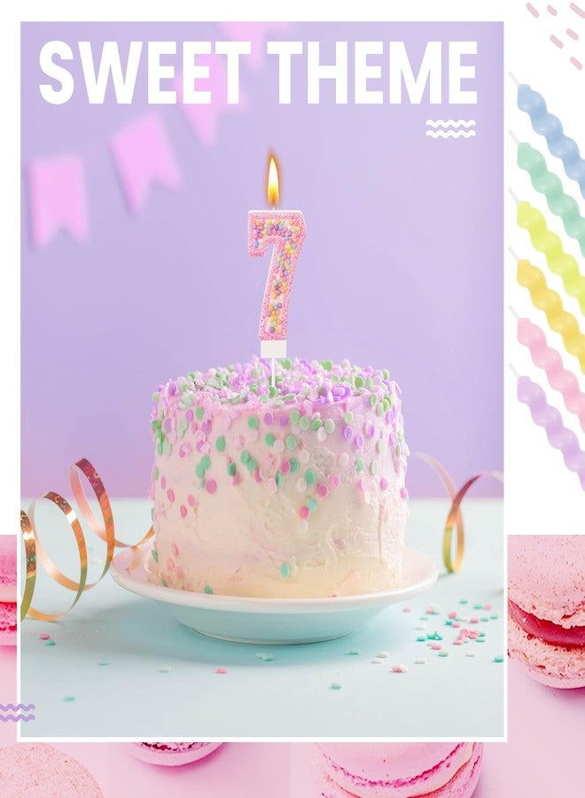 MTLEE Number 7 Birthday Candle with 12 Pcs Spiral Candles for Girls Macaron Pastel Rainbow Unicorn Pink Cake Topper for Sweet Theme Party Decoration - Image 3