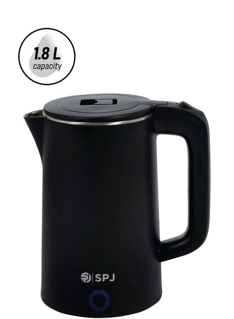 SPJ 1.8L Electric Kettle 1500W Stainless Steel Fast Boil Water Kettle with LED Indicator, Auto Shut-Off, Cordless Hot Water Boiler for Home & Office, Black - Image 1