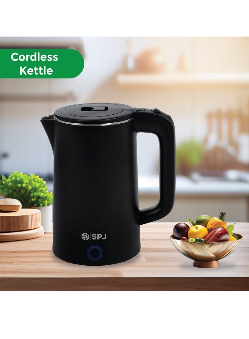 SPJ 1.8L Electric Kettle 1500W Stainless Steel Fast Boil Water Kettle with LED Indicator, Auto Shut-Off, Cordless Hot Water Boiler for Home & Office, Black - Image 2