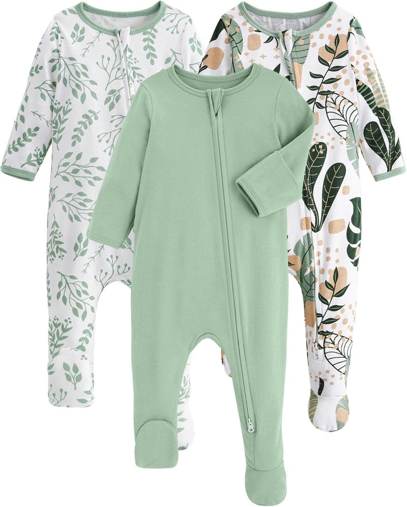 Yoofoss Baby Pajamas 100% Organic Cotton Baby Sleepers for Newborn 0-3 3-6 6-9 Months Boys Girl Clothes 3pcs Footed PJs - Image 1