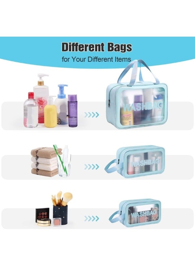 Set of 3 pieces, different sizes, large, medium and small, women's cosmetic organizer, waterproof cosmetic bag with zipper - Blue - Image 2