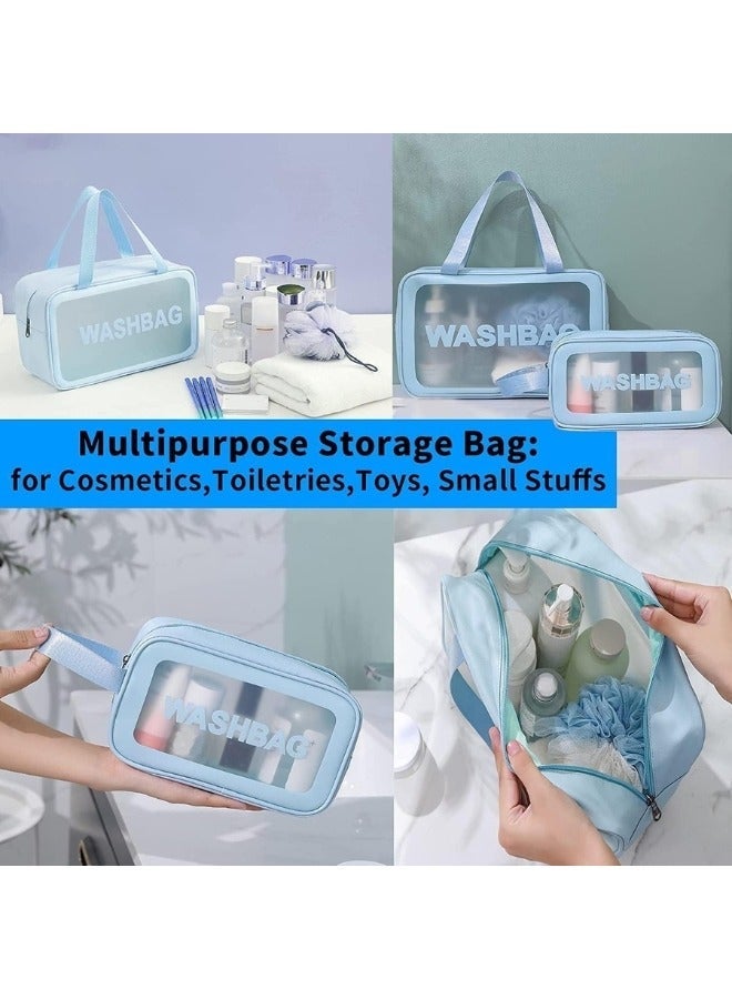 Set of 3 pieces, different sizes, large, medium and small, women's cosmetic organizer, waterproof cosmetic bag with zipper - Blue - Image 3