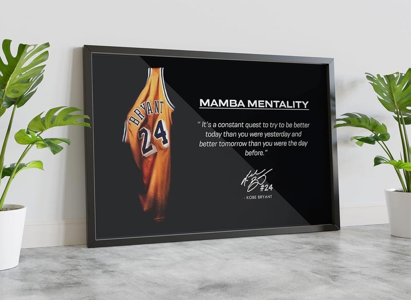 FRAMEO STORE Kobe Bryant Mamba Mentality Glass frame Kobe Bryant quote wall art framed poster A3 size 12 X 18 Inches - Image 1