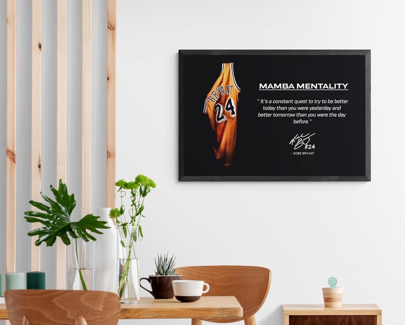 FRAMEO STORE Kobe Bryant Mamba Mentality Glass frame Kobe Bryant quote wall art framed poster A3 size 12 X 18 Inches - Image 3