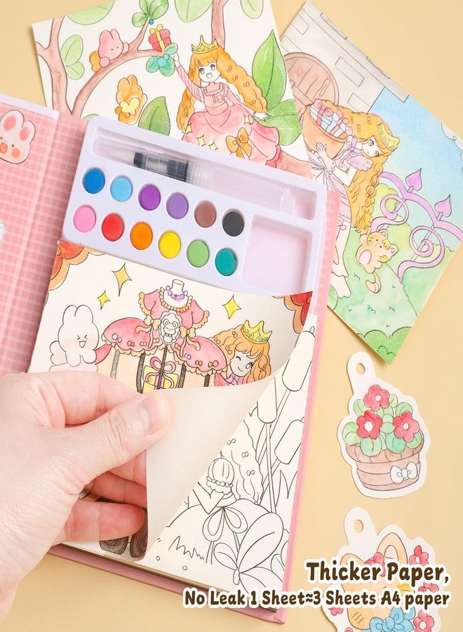 HELIMIX Watercolor Painting Book Set for Kids – 24 Doodle Coloring Sheets, 12 Solid Watercolor Paints & Water Brush Pen | DIY Art & Craft Kit | Birthday Return Gift for Boys & Girls Age 3–10 Years (PRINCESS) - Image 4