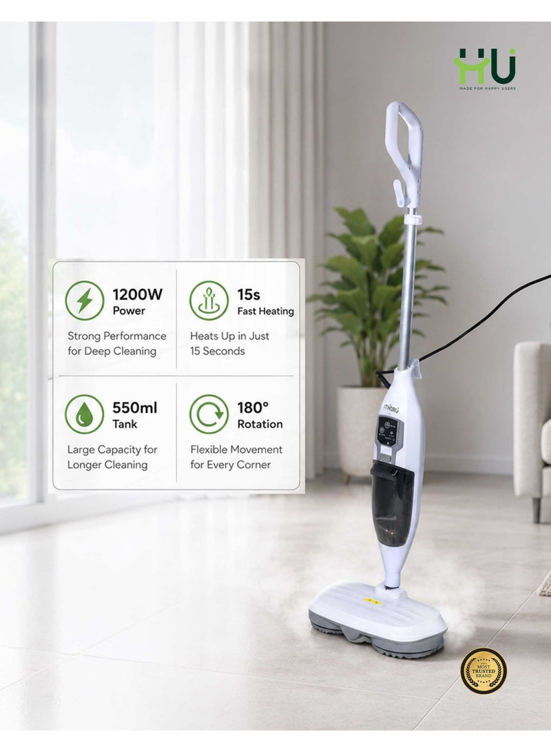H U Electric Steam Mop Cleaner 1200W with 550ml Tank, Fast Heating & 180° Rotating Head - Image 3