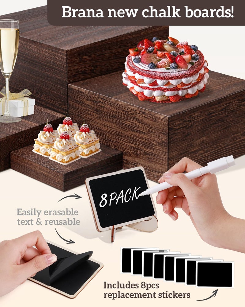 Zplontya 8 Size Nested Buffet Risers with Mini Signs, 8PCS Rustic Wooden Cake & Dessert Display Set, Vintage Wood Crates for Party, Wedding, Baby Shower Table Decor - Image 3