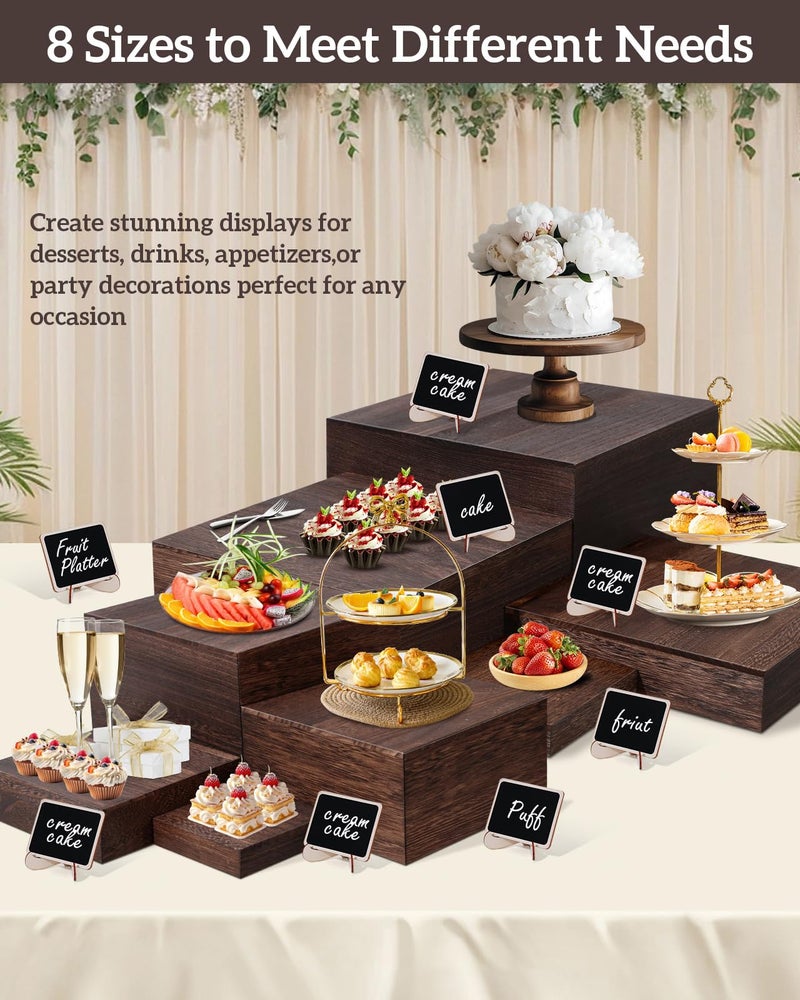 Zplontya 8 Size Nested Buffet Risers with Mini Signs, 8PCS Rustic Wooden Cake & Dessert Display Set, Vintage Wood Crates for Party, Wedding, Baby Shower Table Decor - Image 5