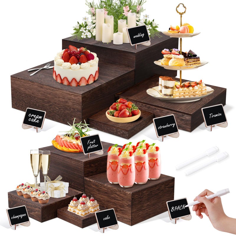 Zplontya 8 Size Nested Buffet Risers with Mini Signs, 8PCS Rustic Wooden Cake & Dessert Display Set, Vintage Wood Crates for Party, Wedding, Baby Shower Table Decor - Image 1