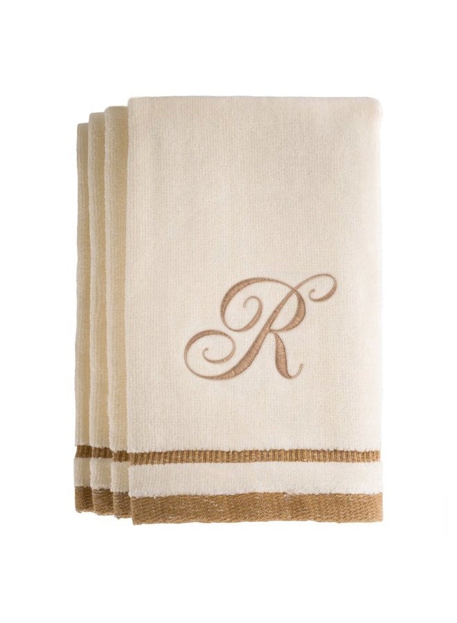Creative Scents Monogrammed Gifts, Fingertip Towels, 11 x 18 Inches - Set of 4- Decorative Golden Brown Embroidered Towel - Extra Absorbent 100% Cotton- Personalized Gift- for Bathroom/ Kitchen- Initial R (Ivory) - Image 1