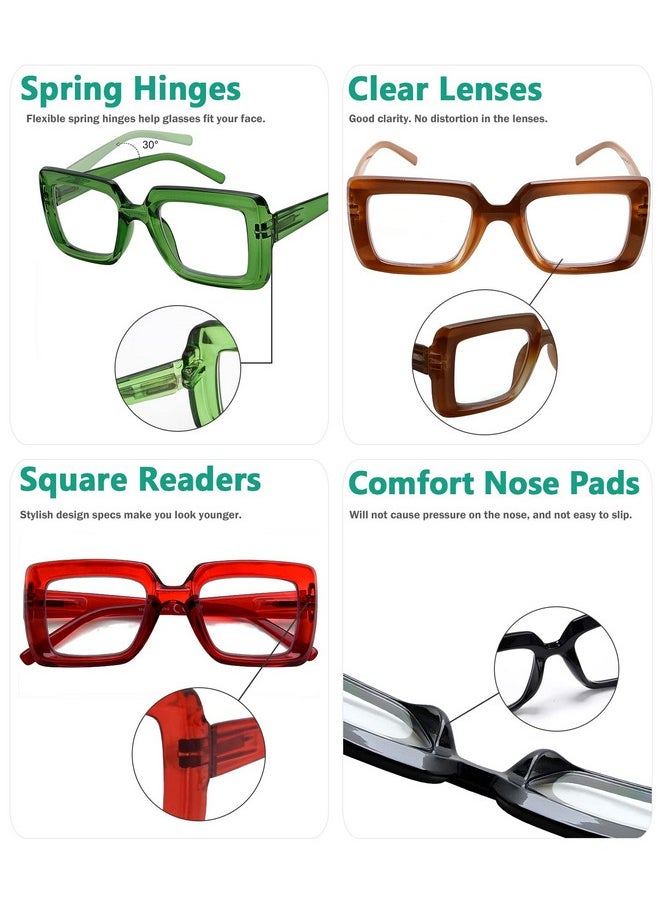 Eyekepper 5 Pack Square Reading Glasses For Women Stylish Oversize Readers Include 2 Pairs Green +2.00  - Image 5