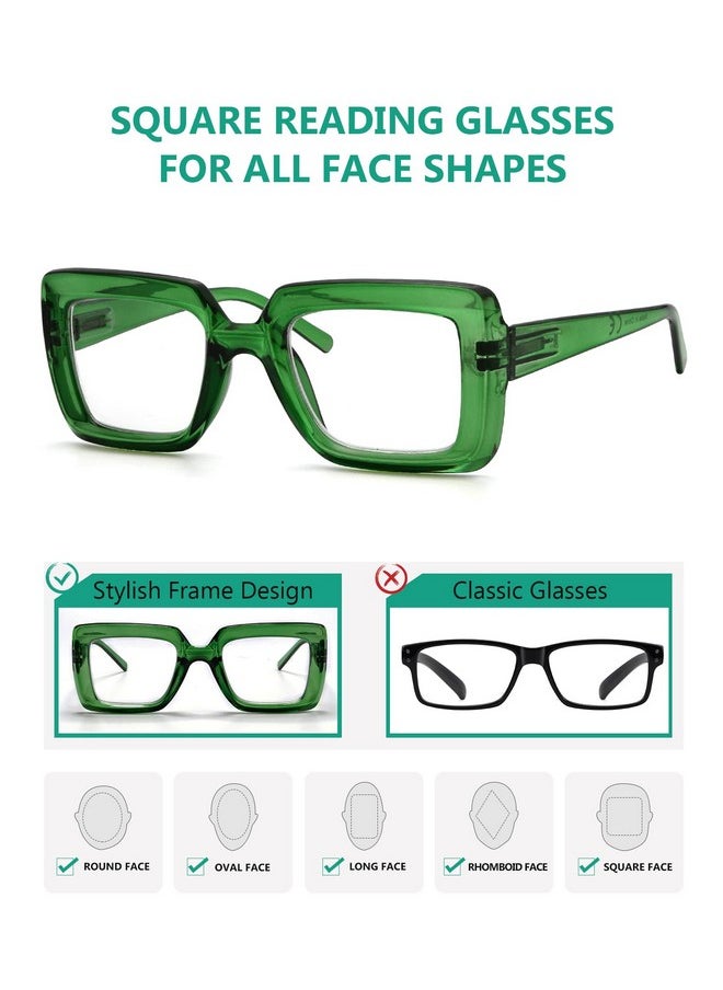 Eyekepper 5 Pack Square Reading Glasses For Women Stylish Oversize Readers Include 2 Pairs Green +2.00  - Image 4