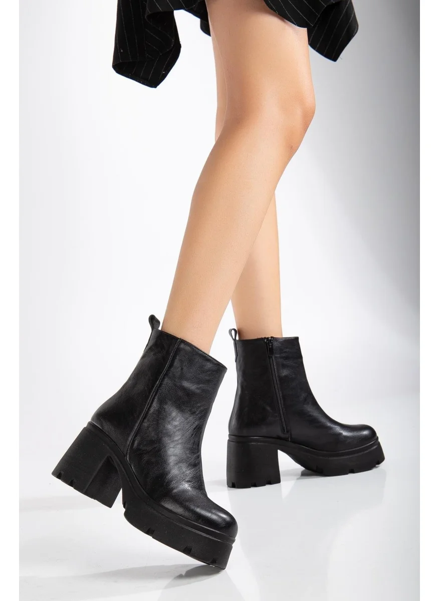 Dilimler Ayakkabı Slices Shoes Heeled Boots Women Platform Black Flat Zipper