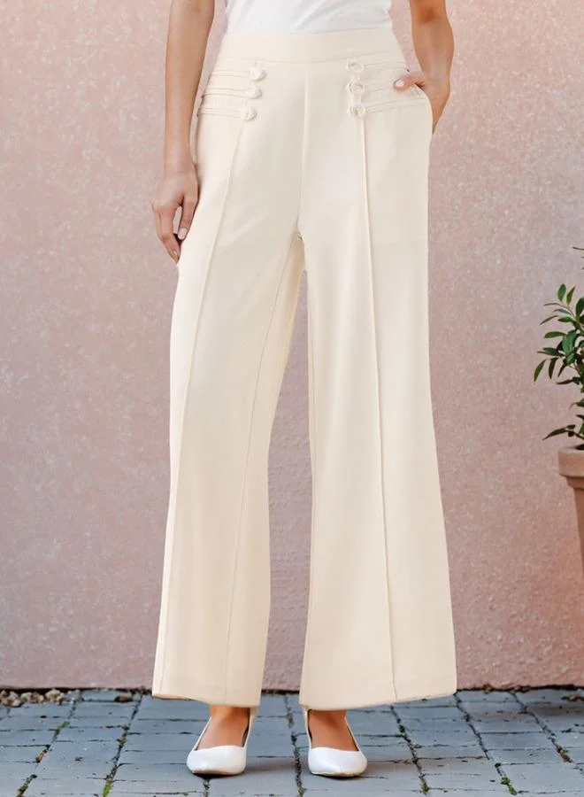 2Xtremz 2Xtremz Button Detail Wide Leg Pants with Pintucks